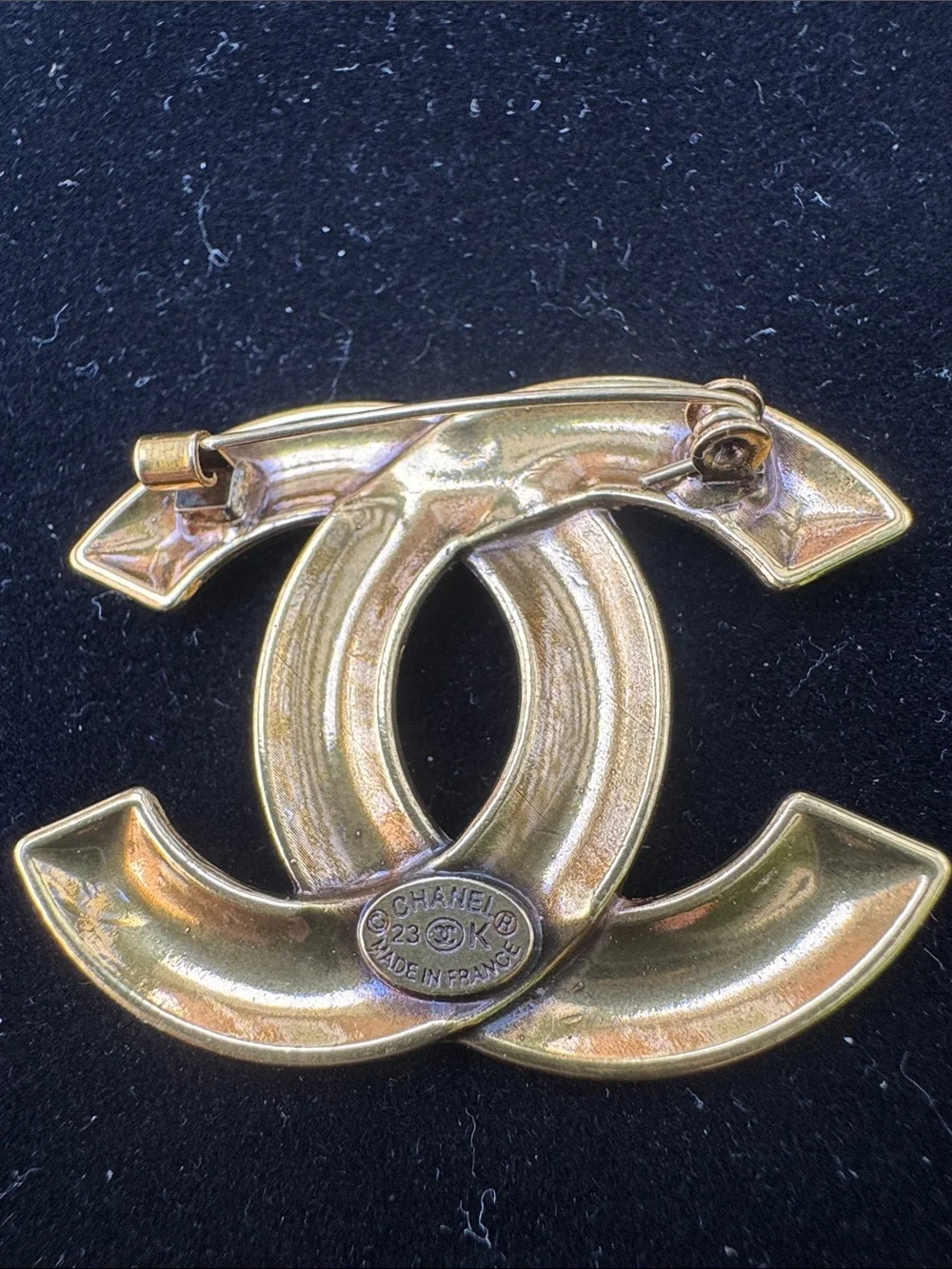 Brooch Gold-Tone CC Logo  with Red, Blue, Gray Cabochons